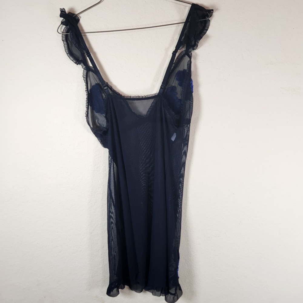 Y2K Sheer Babydoll (S) vintage dress black mesh floral beaded lingerie slim fit - Picture 6 of 9
